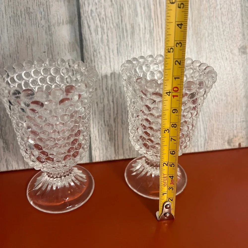 Vintage Clear Hobnail Glass Votive Candle Holders Pedestal Toothpick Set of 2